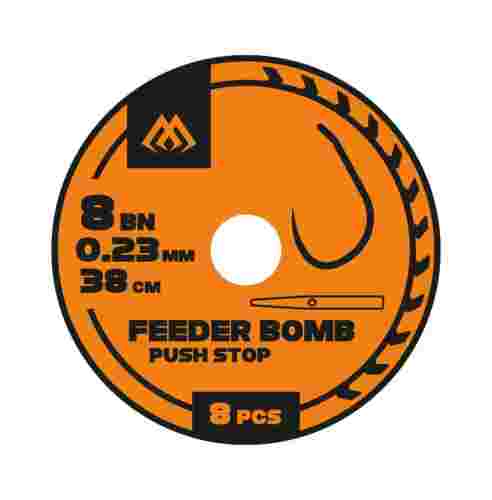 Gotowe przypony hak nr14 feeder bomb z push stopem Mikado 38cm żyłka 0.18mm
