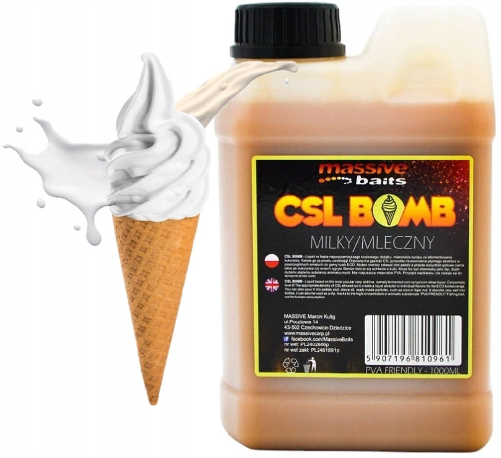 CSL boomb MILKY CREAM Dip Zalewa Booster Liquid karpiowy 1L MASSIVE BAITS