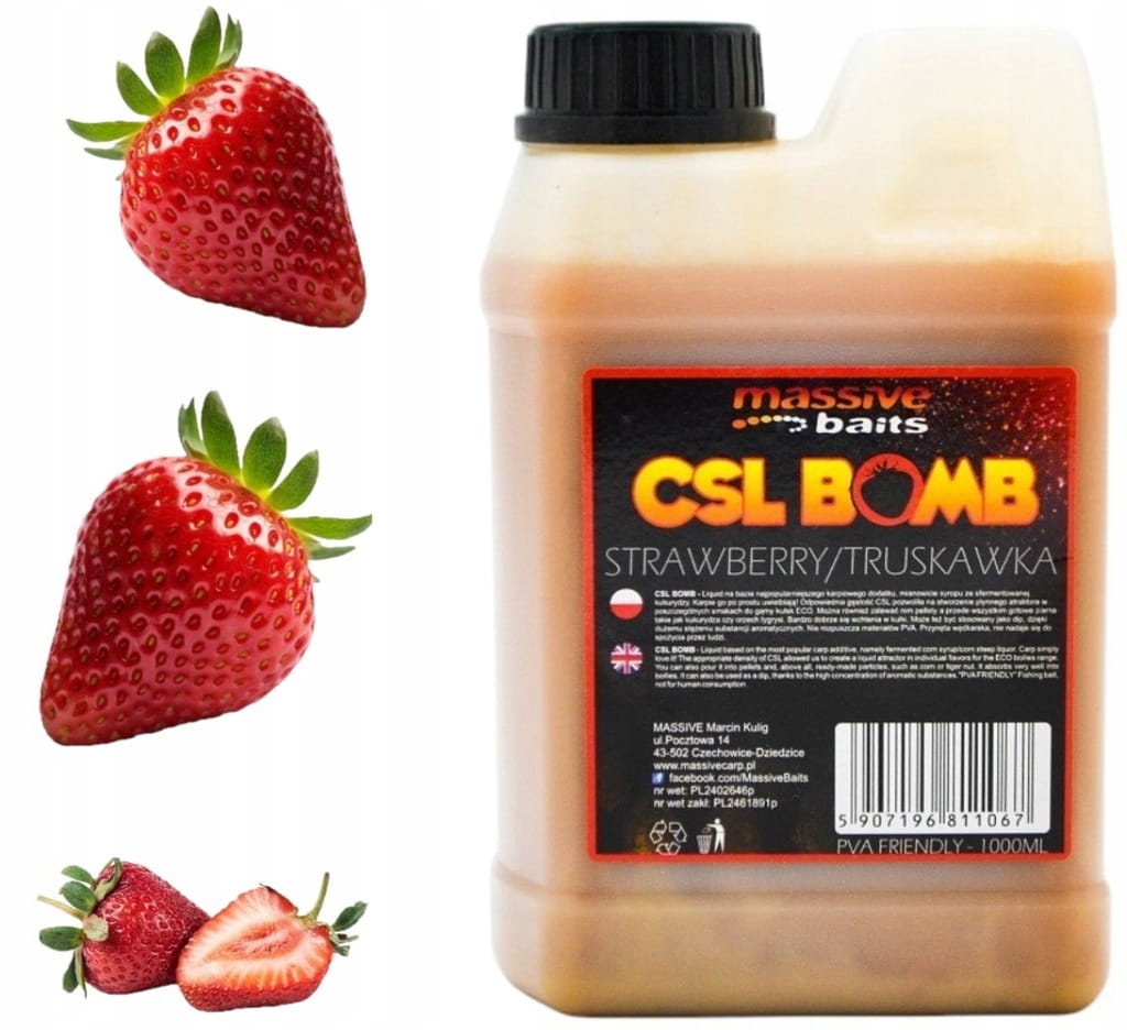CSL boomb STRAWBERRY Dip Zalewa Booster Liquid karpiowy 1L MASSIVE BAITS