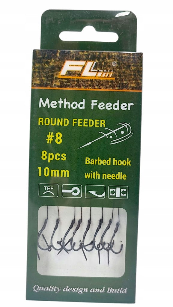 Przypony hak nr8 do method feeder na plecionce z igłą bagnetem 8szt