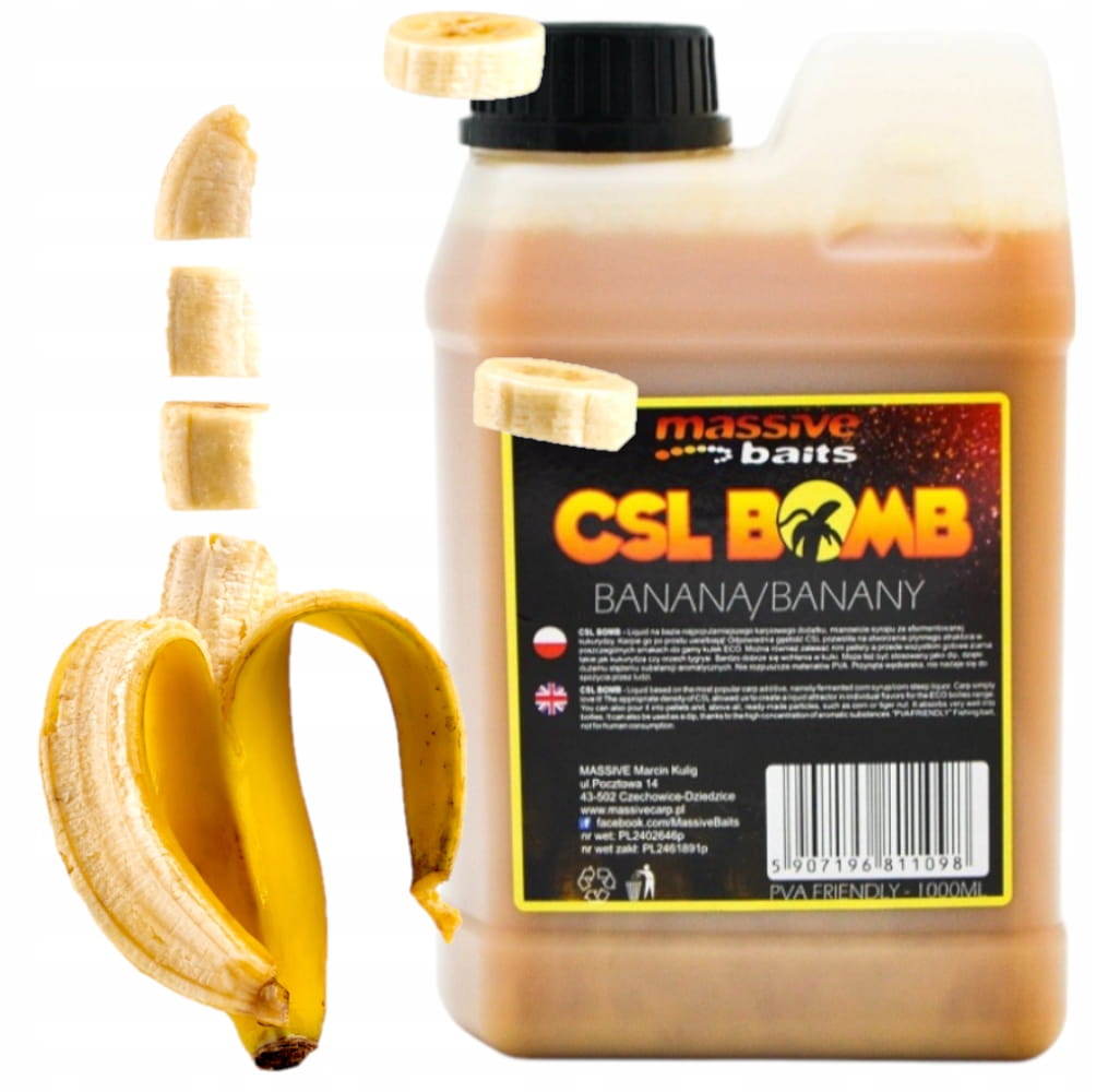 CSL boomb BANAN Dip Zalewa Booster Liquid karpiowy 1L MASSIVE BAITS