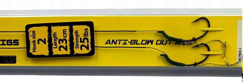 Przypony karpiowe hak nr2 25lbs 23cm ANTI BLOW OUT plecionka w otulinie