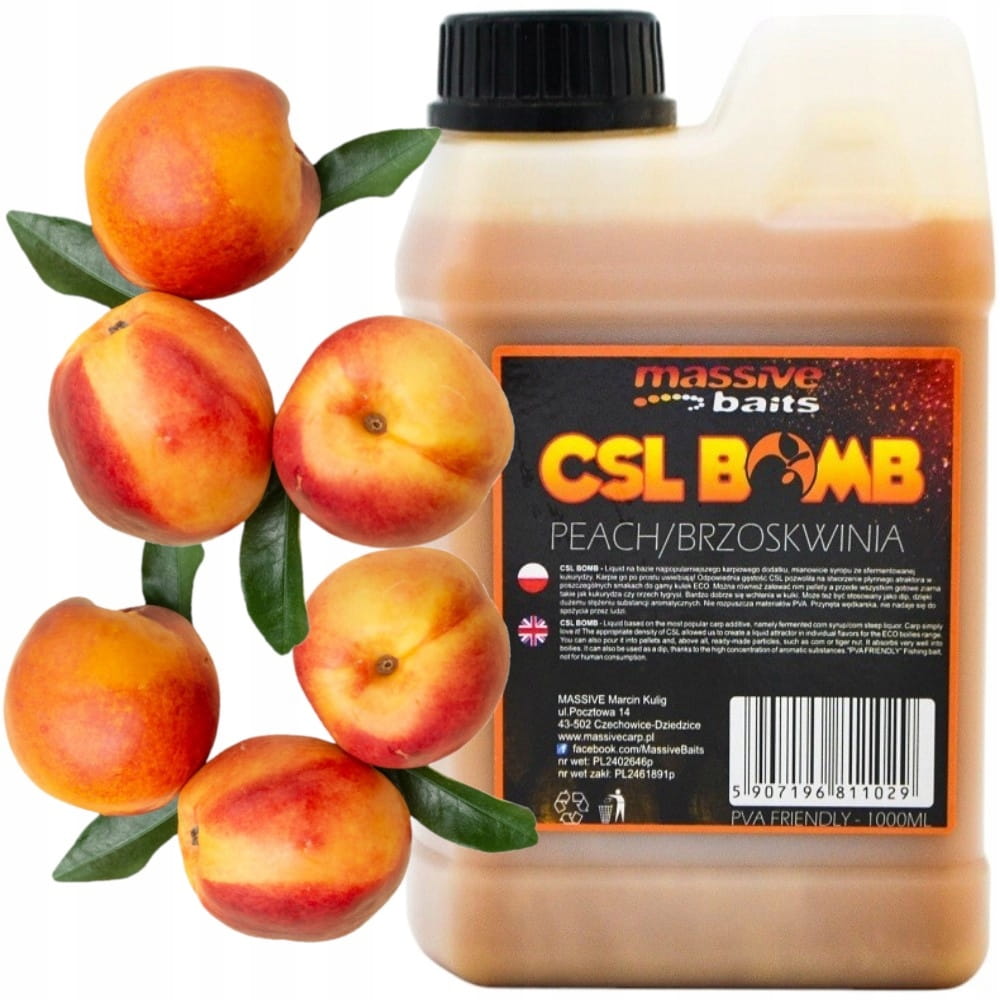 CSL boomb PEACH BRZOSKWINIA Zalewa Booster Liquid karpiowy 1L MASSIVE BAITS