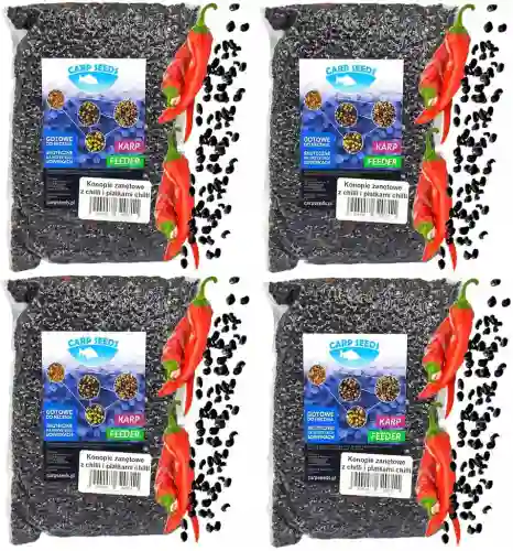 4x Ziarna zanętowe gotowe karpiowe KONOPIE ZANĘTOWE Z CHILLI 1kg Carp Seed