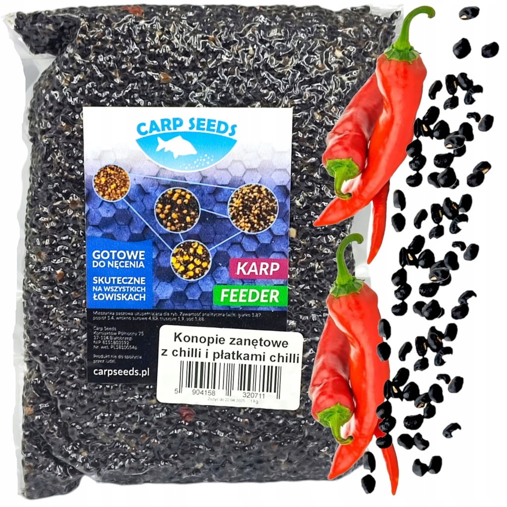 4x Ziarna zanętowe gotowe karpiowe KONOPIE ZANĘTOWE Z CHILLI 1kg Carp Seed