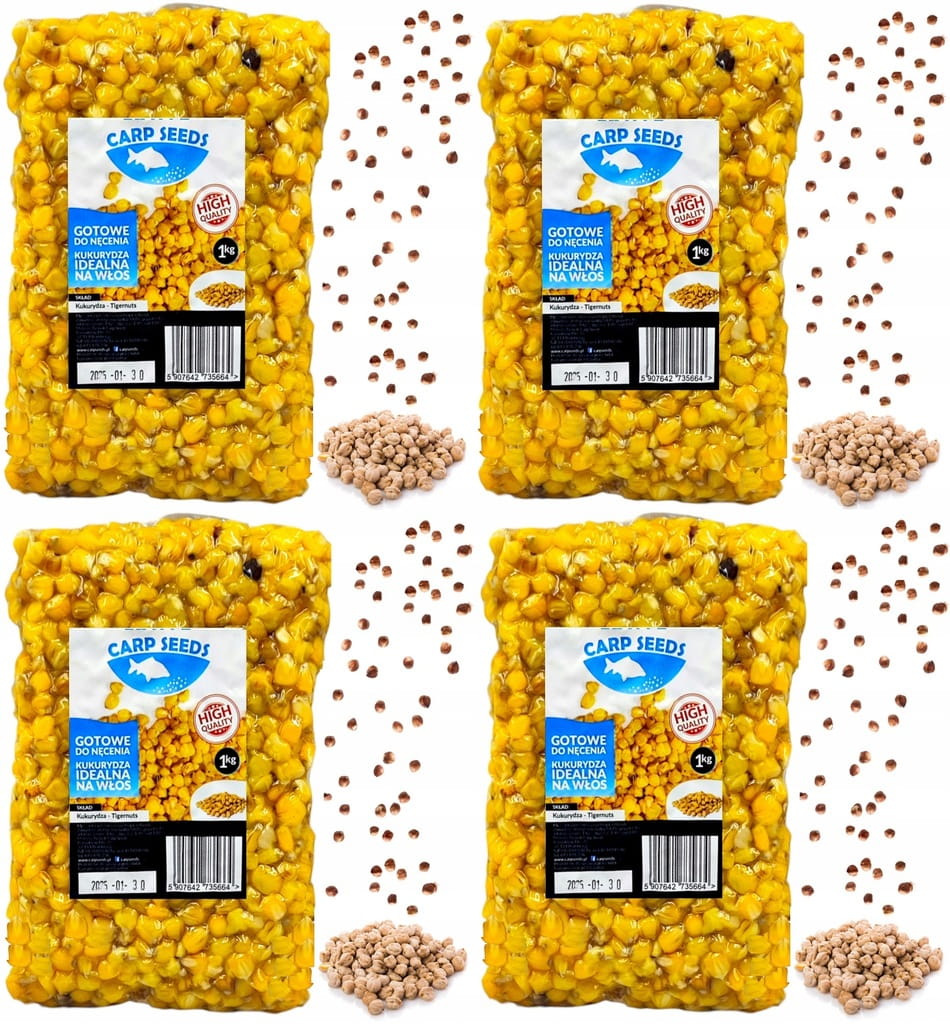 4x Ziarna zanętowe gotowe karpiowe PSZENICA KONOPIA MIKS P 1kg Carp Seed