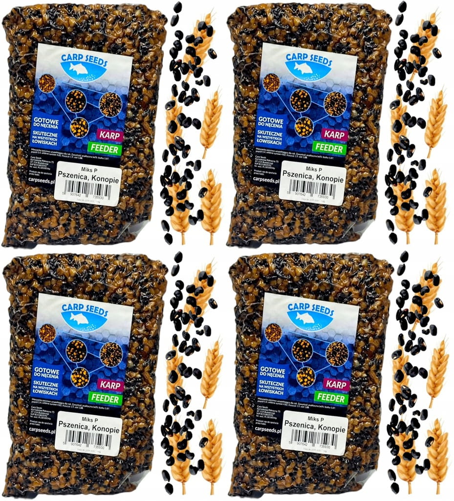 4x Ziarna zanętowe gotowe karpiowe Łubin konopia MIKS L 1kg Carp Seed