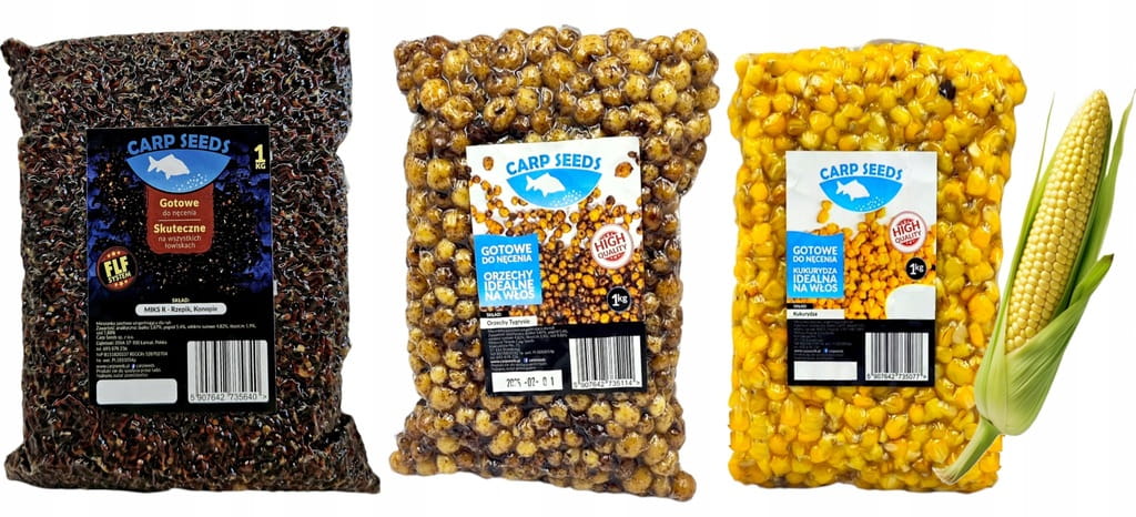 4x Ziarna zanętowe gotowe karpiowe Łubin konopia MIKS L 1kg Carp Seed