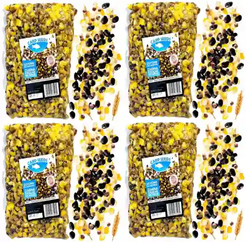 4x Ziarna zanętowe gotowe ORZECH KONOPIA KUKURYDZA PSZENICA 1kg Carp Seed