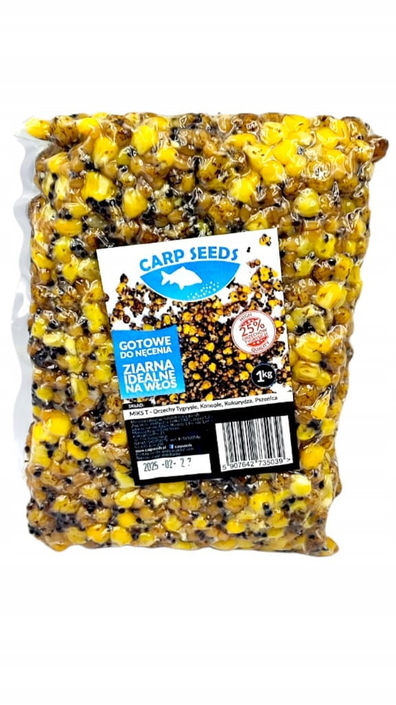 4x Ziarna zanętowe gotowe ORZECH KONOPIA KUKURYDZA PSZENICA 1kg Carp Seed