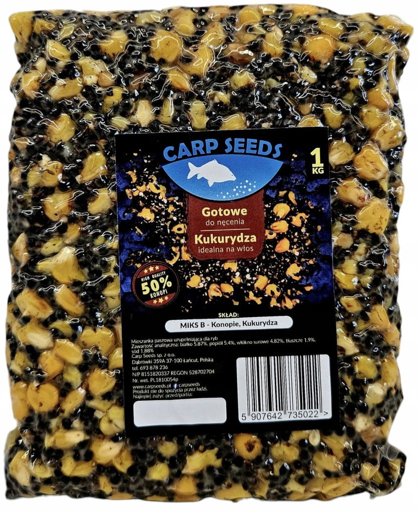 4x Ziarna zanętowe gotowe KONOPIA KUKURYDZA MIKS B 1kg Carp Seed