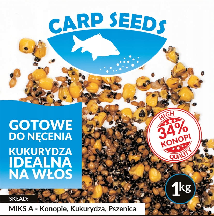 4x Ziarna zanętowe gotowe KONOPIA KUKURYDZA PSZENICA MIKS A 1kg Carp Seed