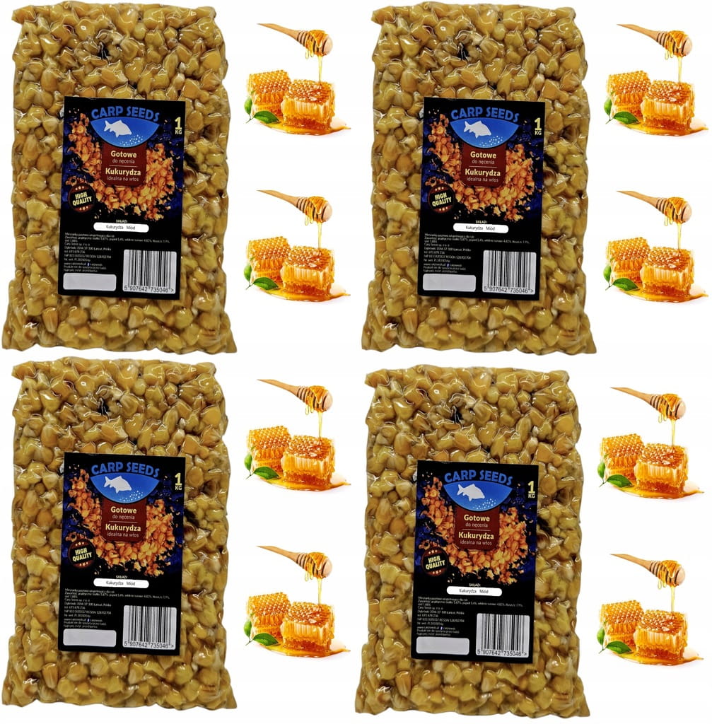 4x Ziarna zanętowe gotowe KONOPIA KUKURYDZA PSZENICA MIKS A 1kg Carp Seed