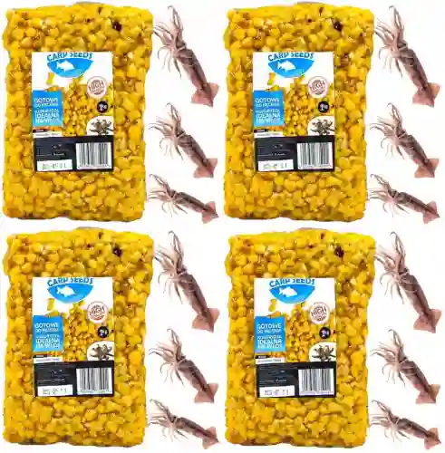 4x Kukurydza zanętowa wędkarska 1kg NATURALNA SQUID gotowe ziarna Carp