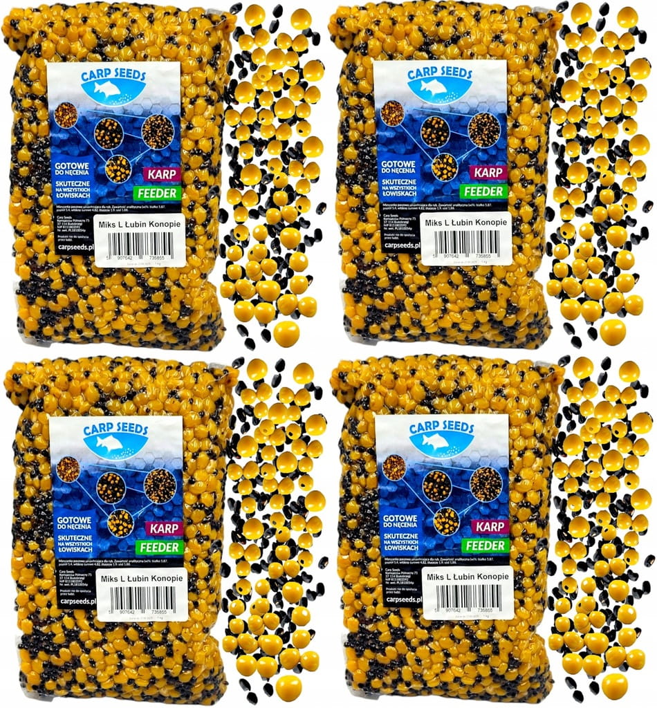 4x Kukurydza zanętowa wędkarska 1kg NATURALNA SQUID gotowe ziarna Carp