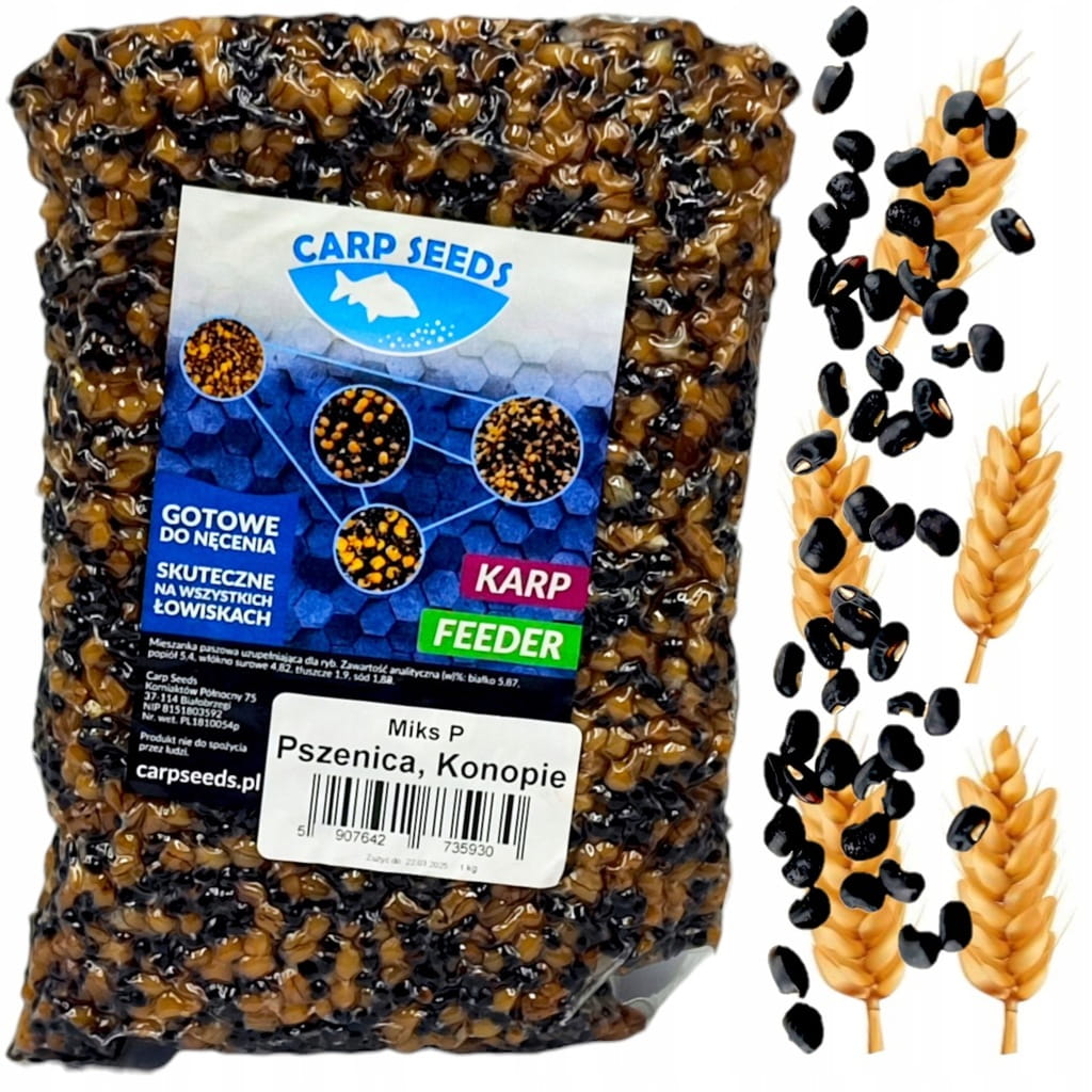 Ziarna zanętowe gotowe karpiowe PSZENICA KONOPIA MIKS P 1kg Carp Seed