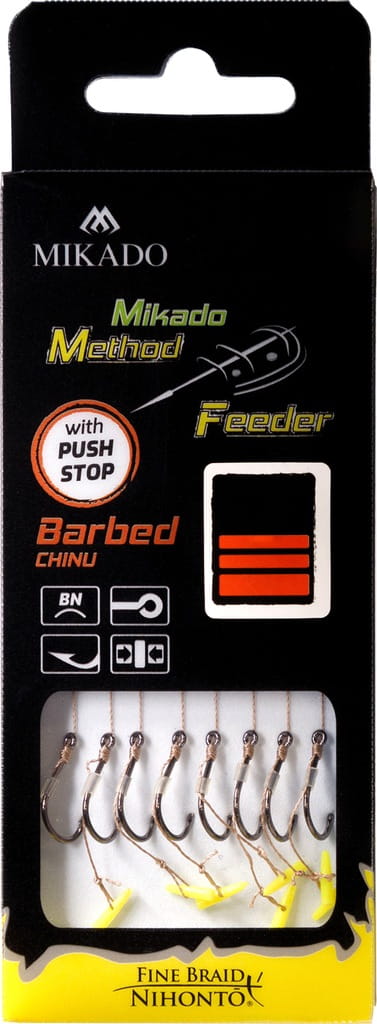 Przypon przypony hak nr10 zadziorowy Mikado do method feeder z push stopem